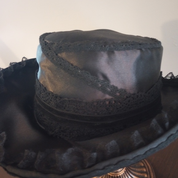 Ladies Black Satin, Lace and Beaded Victorian Style Gambler Hat Western main image 4